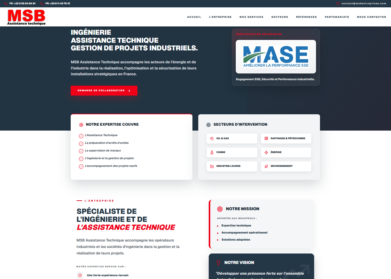 Page d’accueil du site MSB Assistance Technique réalisé par misecloud.fr