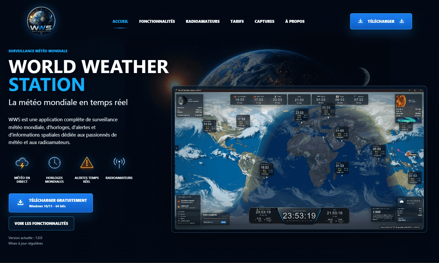 Page d’accueil du site World Weather Station réalisé par misecloud.fr