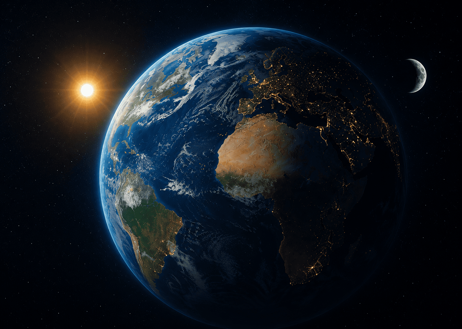 Carte mondiale lumineuse avec la Terre vue depuis l'espace